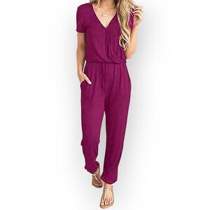 NWT PRETTYGARDEN Women's Summer Casual Deep V Neck Short Sleeve Wrap Drawstring